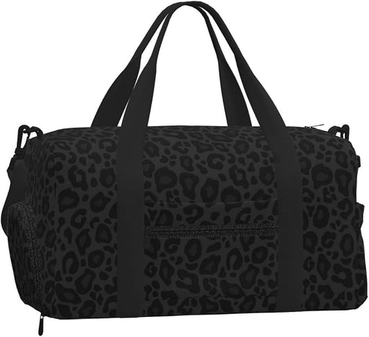 Fiokroo Sports Gym Bag Leopard Black Texture Travel Duffel Bag For Men Women With Shoe Compartment Water Resistant Gym Bag Carry On Duffel Bag For Weekend Traveling Yoga Gym Sports