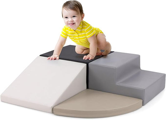 Costzon Climbing Toys for Toddlers, 4 Pieces Climb and Crawl Foam Kids Building Blocks for Children Development & Indoor Active Play, Soft Play Set for Newborn Infant Baby (Black & White & Gray)