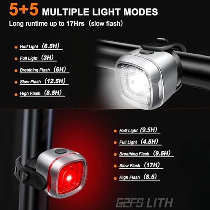 Bicycle Front and Rear Lights,Bike Light, Type-C Rechargeable, Flashing Light，Suitable for Night Riding, Cycling，Accessories for Bicycle，Headlight &Taillight for Girls Kids