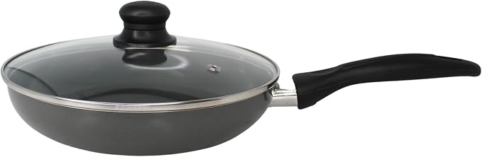 IMUSA 9.5 Inch Chef Cera Aluminum Ceramic Fry Pan with Glass Lid, Gray | Ceramic Nonstick Coating, Glass Lid with Cool-Touch Handle, For Sautéing, Stir-Frying, Everyday Cooking