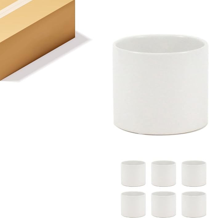 WGVI Matte White Ceramic Cylinder Vase Width 6.5" Height 6", Flower Arrangements, Candle Holder, Terrarium Planter Pot, Storage Container Organizer, Pen Brush Holder, Modern Table top Decor, 6 Pc