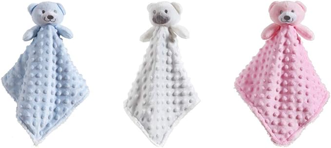 CREVENT Baby Comforting Security Blanket Lovey for Newborn Baby Girls Infants, Minky Dot Front + Sherpa Backing with Animal Face (Pink Bear)