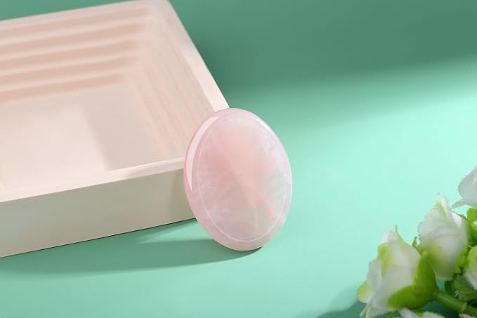 Thumb Worry Stone Rose Quartz Crystals Pink Healing Stones Palm Natural Mental Health Stress Relief Depression Gemstones Reiki Trinket Anxiety Relief Items Mother's Day Gifts for Women