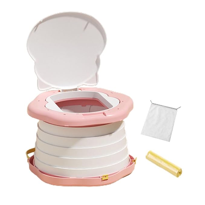 Portable Foldable Travel Potty Seat for Toddler, Training Toilet Seat Emergency Toilet for Car, Children Toilet with Splash Guard for Toddler Travel, Camping, Indoor and Outdoor Use Pink