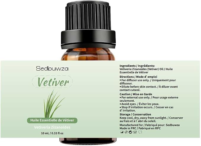 Sedbuwza Sandalwood Vetiver Essential Oil Set, Sandalwood Fragrance Oil Vetiver Scent Oil Set for Diffuser, Aromatherapy, Massage, Soap, Candle Making 2 x 10 ml