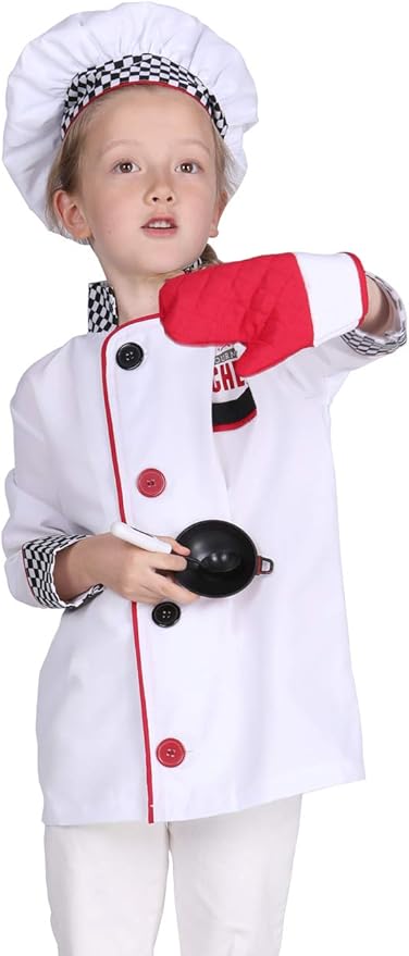 Kids Chef Costume Boys Role Play Costume Pretend Play Chef Costume for Boys and Girls 3-8T