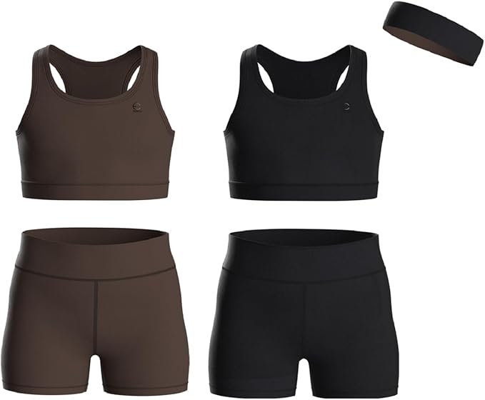 Girls Clothing Athletic Sets Sleeveless Crop Tank Tops & Bike Shorts Cheer, Gymnastics, Volleyball Size 3-16 (5 Pcs)