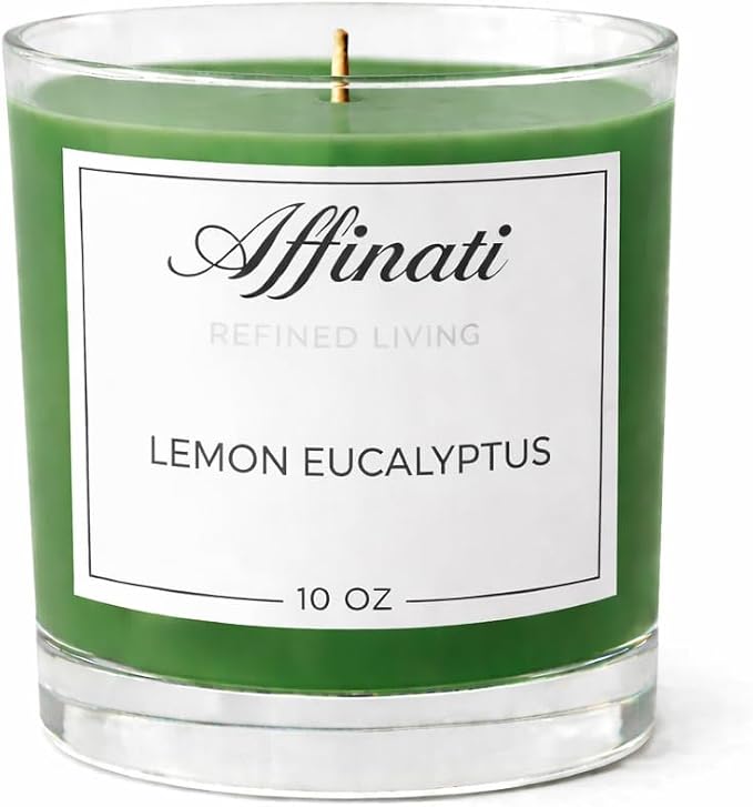 Lemon Eucalyptus Affinati 10 oz Scented Candle for Home – Long Lasting Fruity Soy Blend Candle with Wooden Wick, Strong Scent Throw Glass Jar Candles, Premium Clean Burning Aromatherapy Gifts
