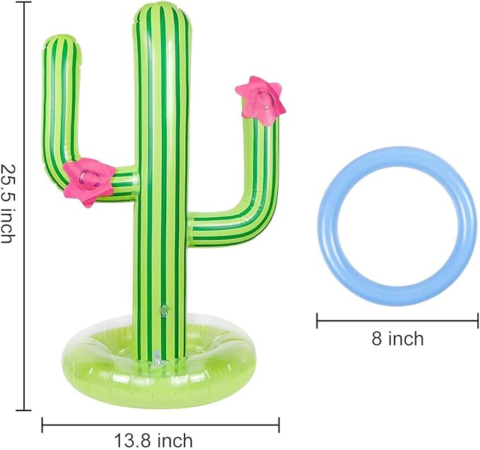 Inflatable Cactus Ring Toss Game Set Target Toss Floating Swimming Ring Toss Includes Cactus,4 Rings for Fiesta Party Accessories Hawaiian Pool Beach Party Decoration Supplies