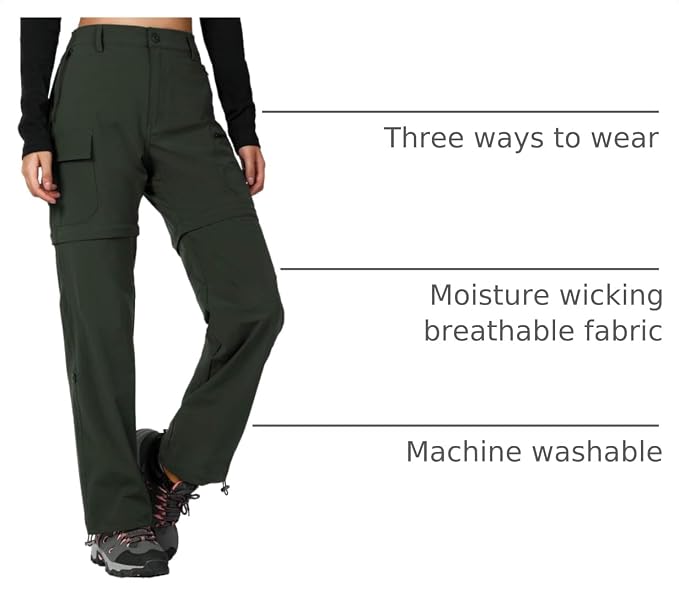 Cycorld Women's-Hiking-Pants-Convertible Quick-Dry-Stretch-Lightweight Zip-Off Outdoor Pants with 5 Deep Pockets