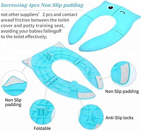 Toilet Potty Training Seat Cover, Travel Toilet Seat, Folding Non Slip Silicone Pads, Travel Portable Reusable Kids Toddlers Boys Girls, Carry Bag (Blue)