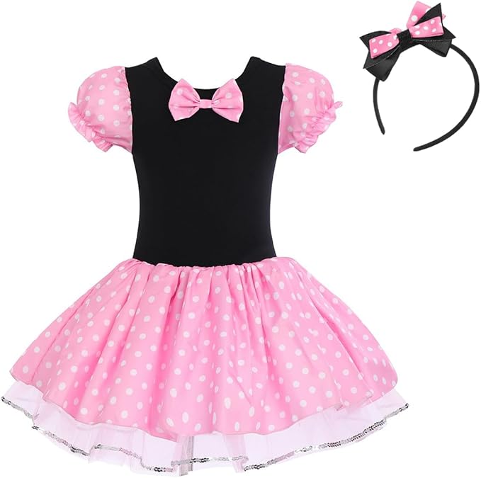 IBTOM CASTLE Toddler Girl Polka Dots Party Fancy Costume Tutu Dress up Dance Leotard Gymnastic Cosplay Cartoon Ear Headband
