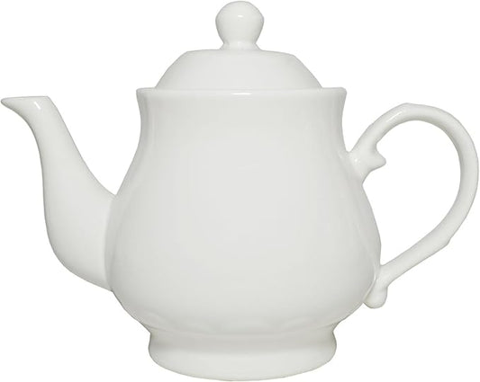 White Porcelain Teapot, Lotus Tea Pot Coffee Tea Water Pot Vintage Ceramic Gooseneck Kettle (26oz)
