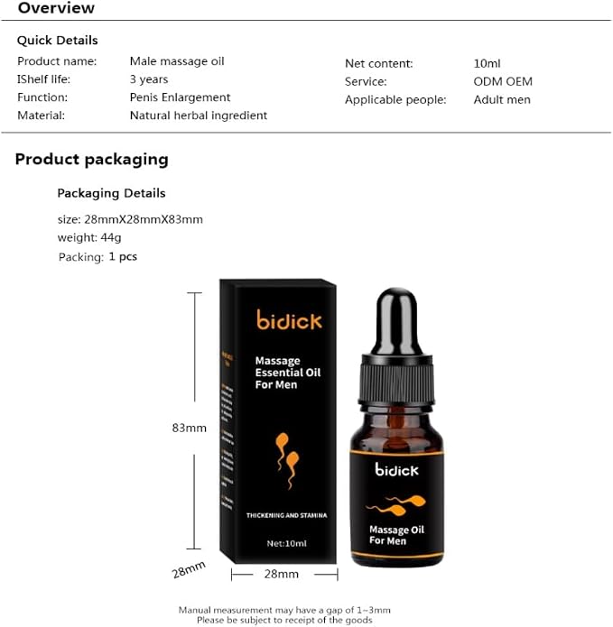 Pure Natural Botanical Oil Men Cock Enlarge Essence Oil Male Penis Growth Oil Increase Sex Time Dick Stronger Oil Spray (Oil)