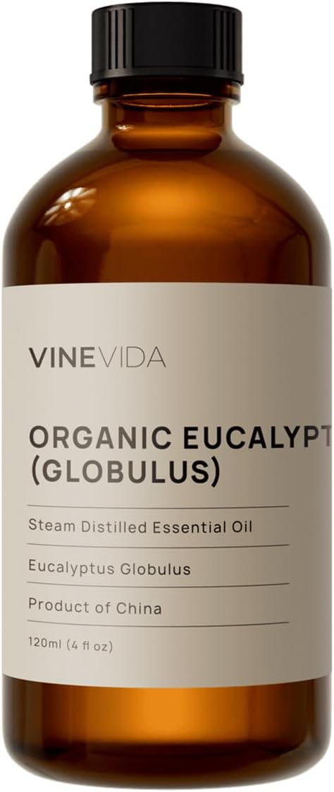 VINEVIDA Organic Eucalyptus Essential Oil 4 oz - Undiluted Organic Eucalyptus Oil 4 oz - DIY Candle Scents for Candlemaking - Bulk Essential Oil for Soap Making