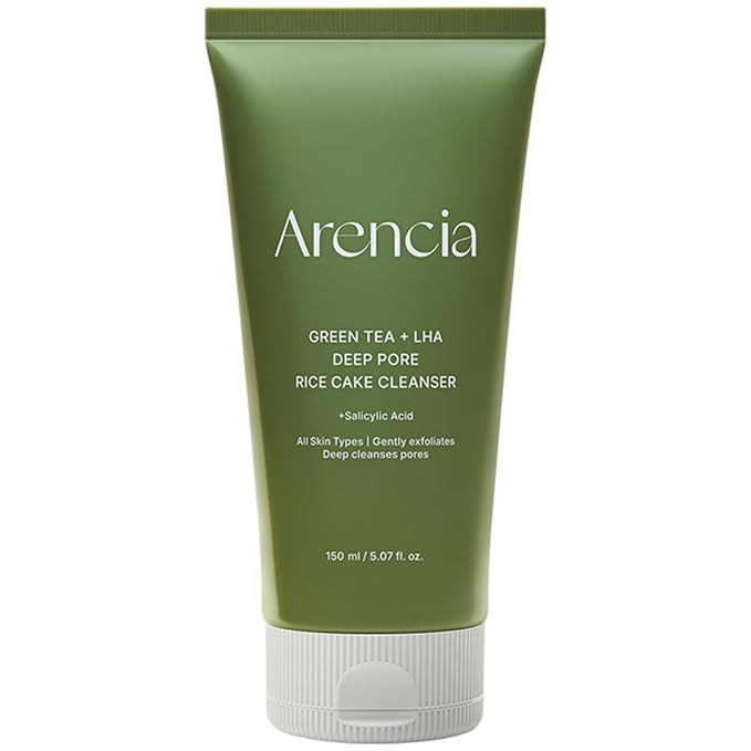 ARENCIA Salicylic Acid, Green Tea + LHA Deep Pore Rice Cake Cleanser – Deep Pore Cleansing for All Skin Types, Korean Face Wash, 150ml / 5.07 fl oz