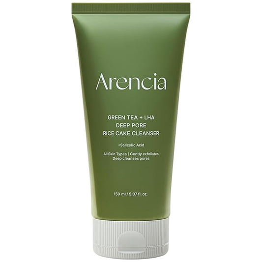 ARENCIA Salicylic Acid, Green Tea + LHA Deep Pore Rice Cake Cleanser – Deep Pore Cleansing for All Skin Types, Korean Face Wash, 150ml / 5.07 fl oz