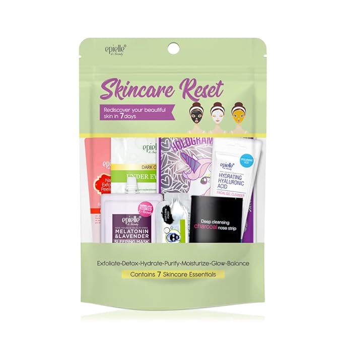 Epielle Skincare Reset Kit, 7 Home Spa Essentials, Exfoliating, Detoxifying, Hydrating & Purifying for Radiant Skin, At-Home Spa Kit, Self Care Gifts for Women, Korean Skin Care Set