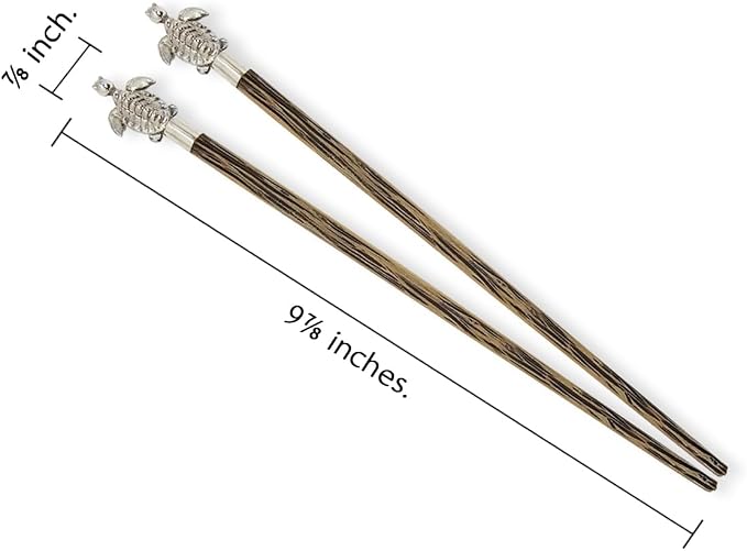 Wooden Chopsticks 9⅞" Coconut Palm Wood Chopstick With Metal Sea Turtle Top Eating Utensils Oriental Cutlery Asian Tableware Decorative Dinnerware to Serve Chinese Japanese Korean Food