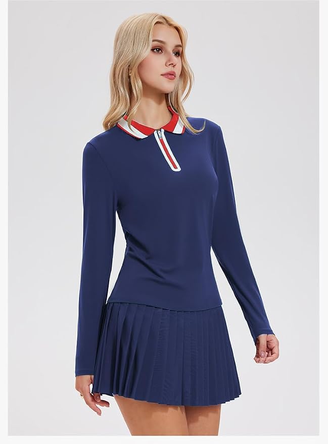 Tennis Skirt Sets for Women Zipper Color Block High Waisted Golf Polo Two Piece Skirt Set Women 2 Piece Outfits