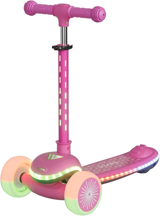 Kids Scooter, 3 Wheel Kick Scooter for Toddlers with Light Up Wheels, Lean-to-Steer Design, Adjustable Height Handlebar, Anti-Slip Deck, Ages 2–8
