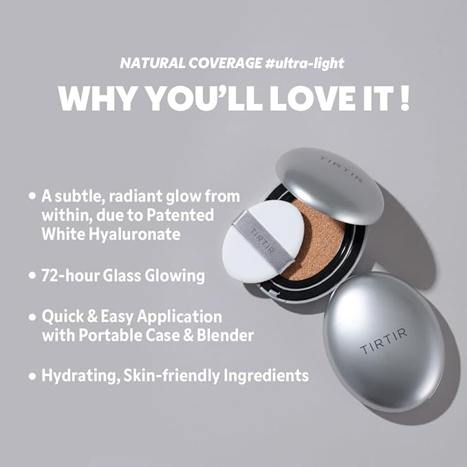 [*Mini Size*] TIRTIR Aura Glow Silver Cushion | Korean Cushion Foundation, (#33C Hazel, 0.15 Fl Oz)