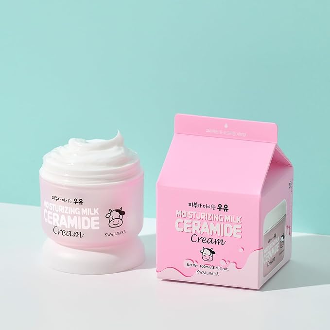 KWAILNARA Ceramide Milk Facial Moisturizer (3.38 Fl Oz) – Korean Face Moisturizer for Barrier Repair & Deep Hydration | Milk Protein, Royal Jelly & Strengthening Ceramides | Non-Greasy Daily Care