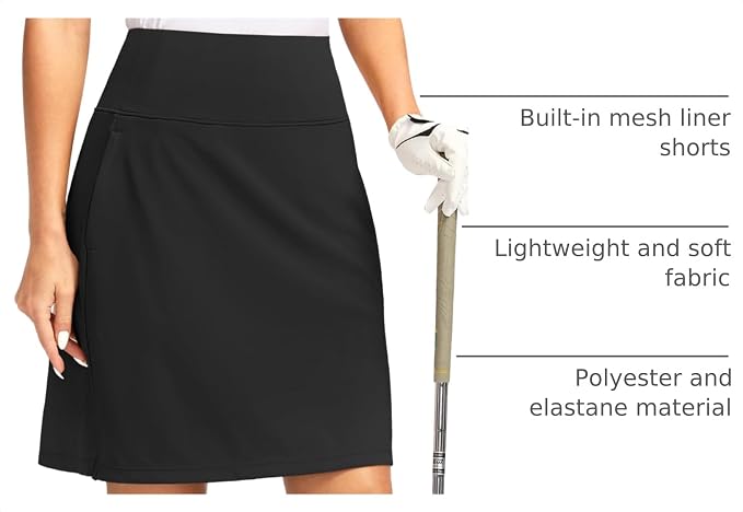 G Gradual 20" Skorts with Pockets Knee Length Golf Skirt | Built in Soft Shorts, High Waisted, Tummy Control, Breathable, Long Skorts for Athletic, Tennis, Dressy, Casual, Summer