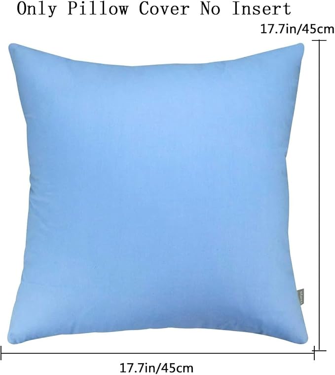 Thmyo 4-Pack 100% Cotton Comfortable Solid Decorative Throw Pillow Case Square Cushion Cover Pillowcase Sublimation Blank Pillow Covers DIY Throw Pillowcase for Sofa(18x18inch/45x45cm,Sky Blue)