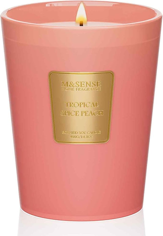 M&SENSE Tropical Spice Peach Soy Candle, 14.1oz 60H, Summer Fruity Home Fragrance, Summer Refresh Aromatherapy Candle for Stress Relief