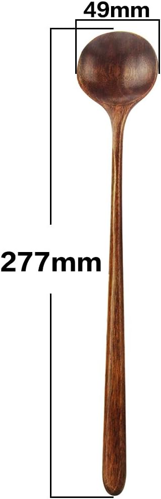Long Soup Spoons, 11In Korean Style Natural Wood Long Handle Round Spoons | for Soup Mixing Stirrer Kitchen Tools Utensils