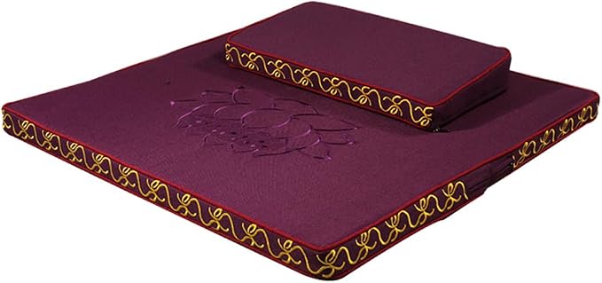 Portable Foldable Meditation Cushion Mat Set with Washable Cotton Linen Cover, Larger Thick Yoga Mat Bolster Floor Pillows Seating for Adults Meditation Accessories purple-80cm