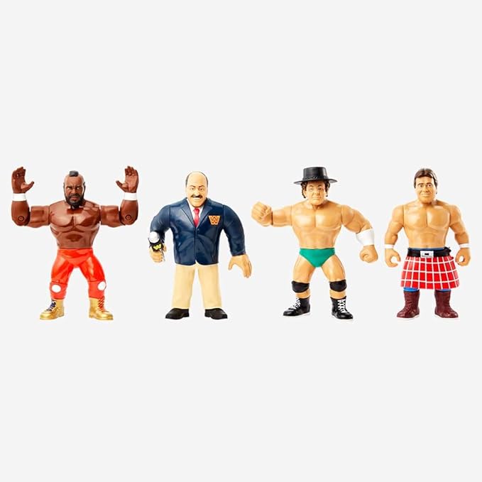 WWE Retro Action Figure 4 Pack - Cowboy Bob Orton, Mean Gene Okerlund, Mr T & Rowdy Roddy Piper