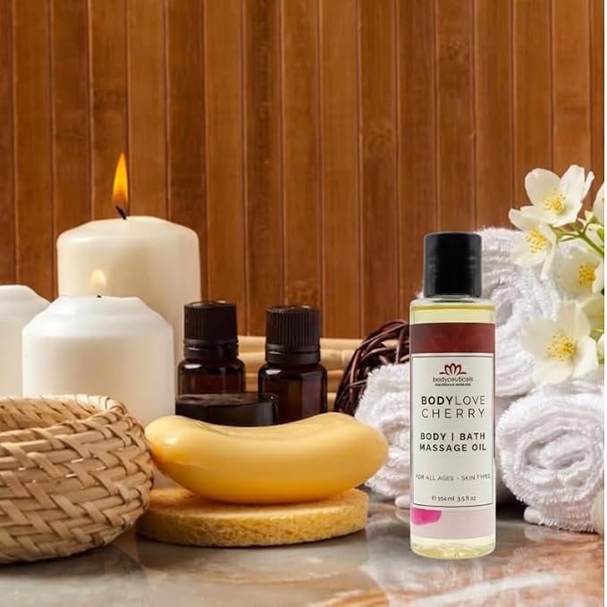 Cherry BodyLove Massage Oil – 100% Food-Grade, Organic Hydrating Body Oil with Calendula – Non-GMO, Vegan, Gentle on Sensitive Skin – 3.5 oz