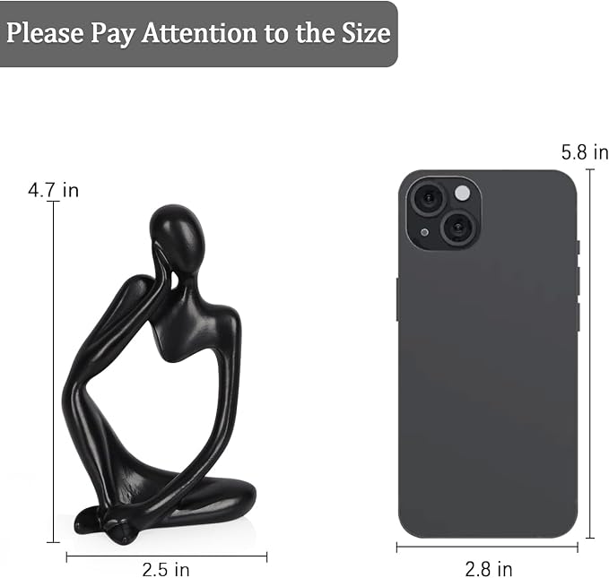 Sandstone Resin Thinker Statue Style Abstract Sculpture, Black, Left | Small Statue Collectible Figurines, Modern Aesthetic Ornament for Home Office Bookshelf Desktop Coffee Table Decor
