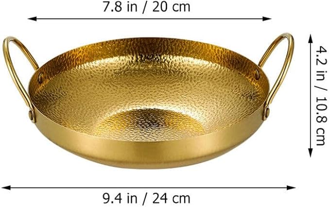 Milisten Stainless Steel Dry Pot, Japanese shabu pot salad serving pot, Korean Soup Pots Mixing Skillet Pan, Stir Fry Pan Stockpot Cookware for Induction Cooktop Gas Stove, Golden