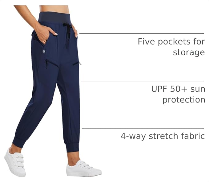 baleaf Womens Lightweight Hiking Pants Water Resistant Quick Dry Joggers with 5 Zipper Pockets UPF 50+ for Travel Hiking