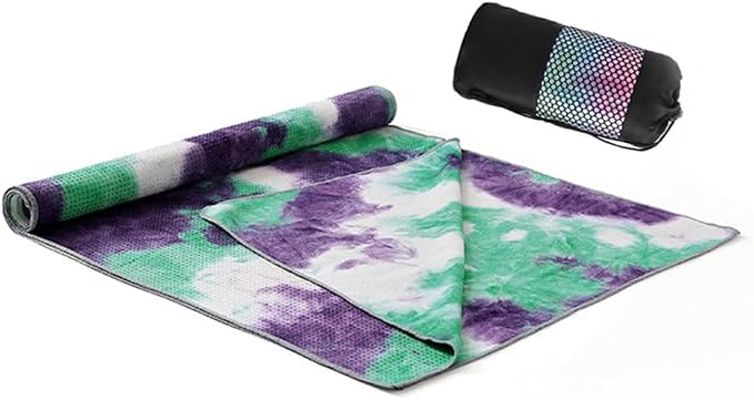 Yoga Towel for Yoga Mat, Non Slip Mat Cover for Hot Yoga, Washable Microfiber Light Weight (Purple-Green)