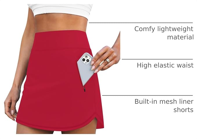 LouKeith Golf Skirts for Women Tennis Skirt with Zipper Pockets High Waisted Running Casual Athletic Skorts Built-in Shorts