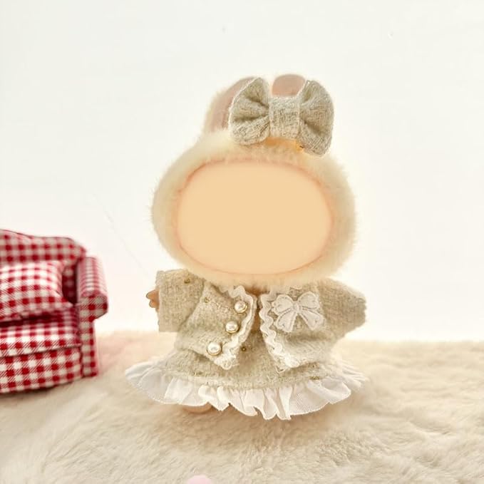 [3 in 1] 17cm Doll Clothes(NO Doll), Cute Dolls Outfit Accessories Luxury Style with White Tweed Fabric Pearl Buttons & Dress Small Kawaii Clothes Set for Dolls (Style 16)