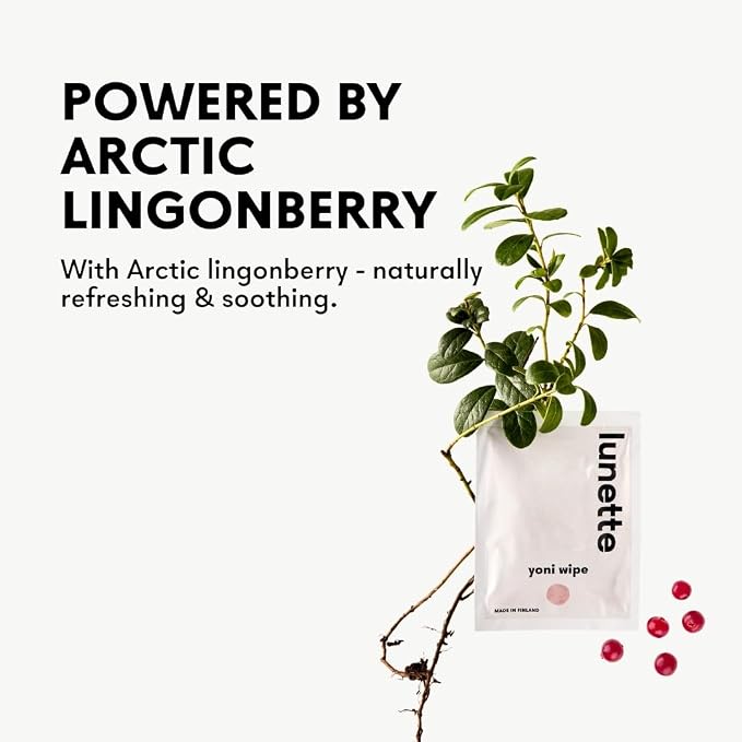 Lunette Yoni Intimate Wipes – pH‑balanced Feminine Wipes, 20 Pack | For Sensitive Skin, Fragrance‑Free, Individually Wrapped, Vegan, Travel-Friendly, Compostable, Made in Finland