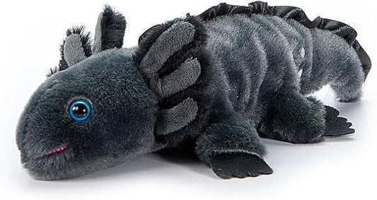 The Petting Zoo Black Axolotl Stuffed Animal Plushie, Gifts for Kids, Scoopz Sealife Animals, Black Salamander Plush Toy, 8 inches