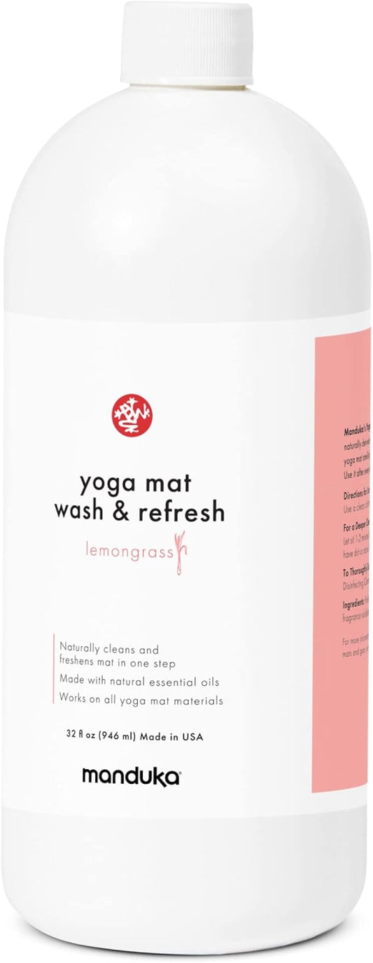Manduka Yoga Mat Wash and Refresh – 100% Natural Essential Oil Yoga Mat Cleaning Spray, Fitness Equipment and Gym Accessories Cleaner, Non-irritating, Pet Friendly | Lemongrass Scent, 32 oz