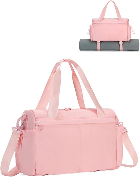 Small Gym Bag, Mini Gym Bag for Women with Yoga Mat Holder and Wet Compartment, Cute Small Yoga Mat Bag with Water Bottle Pocket for Workout Dance, Pink