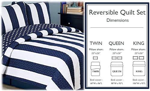 Cozy Line Home Fashions Sailor Popeye 's Bedding Quilt Set, Nautical Navy Blue White Star Striped 100% Cotton Reversible Coverlet Bedspread for Kids Boy (Sailor Star, Twin - 2 Piece)