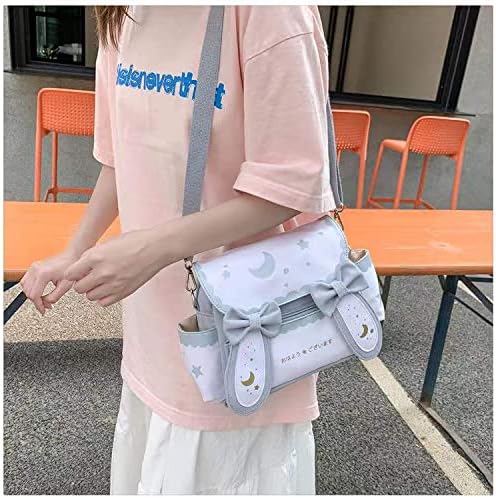 Japanese Kawaii Bunny Ear Backpack with Cute Manga Girl School Backpack Book Bag Satchel Student Teen JK (Small, Blue)