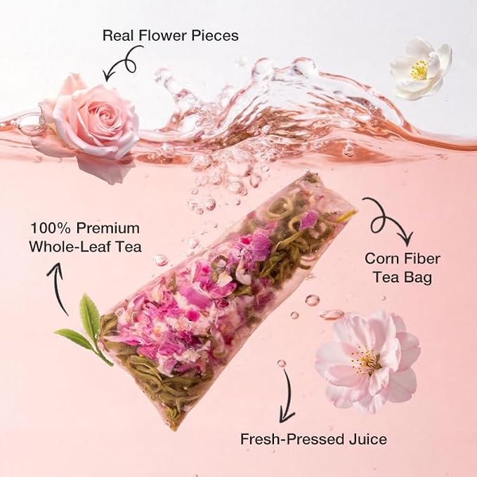 Funtea Cold Brew Flower Tea Bags, Caffeine Free Herbal Tea, Unsweetened Natural Floral Tea, Individually Wrapped, Refreshing Iced Tea for Daily Hydration, 10 Count(Pack of 1) (Assorted Flower Tea-10 Count)
