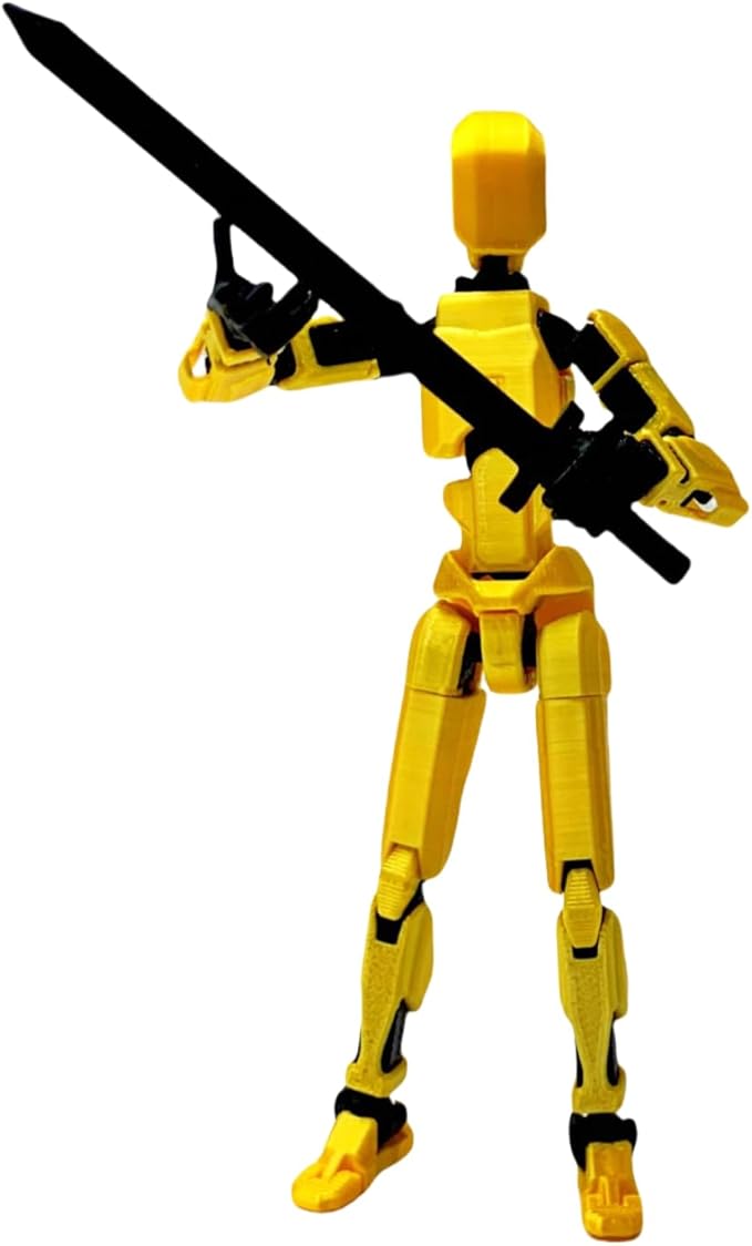 Pre-Assembly 3D Printed 5.54'' Dummy13 Action Figure, Multi-Jointed Tian13, Articulated T13 Desktop Decoration,12 in 1 Accessories, Best Birthday Festival Gift (Black White+Gold Black)