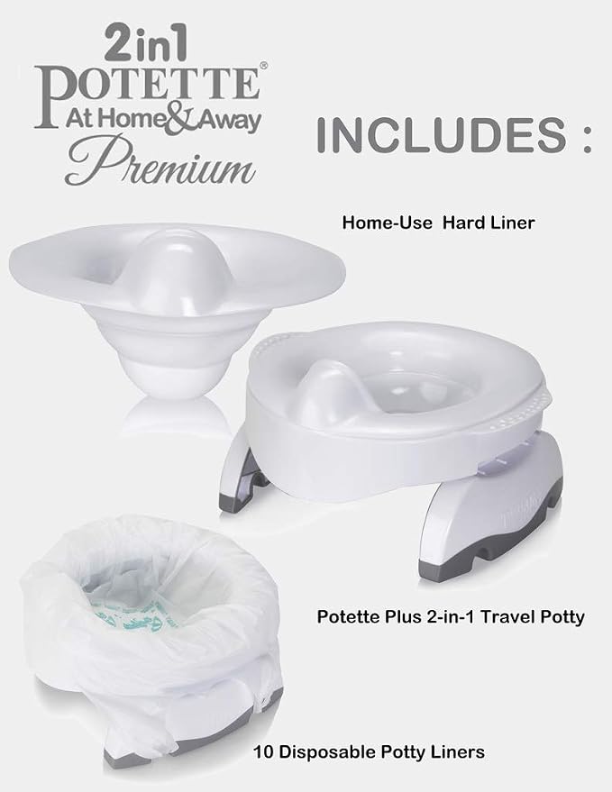 Potette Plus Premium Potty Value Pack: Kalencom 2in1 Potette Plus Premium Travel Potty and Reusable Hard Liner for Home Use. Folds on Patented Hinge for Travel. Potty - Potty Seat – Portable Potty