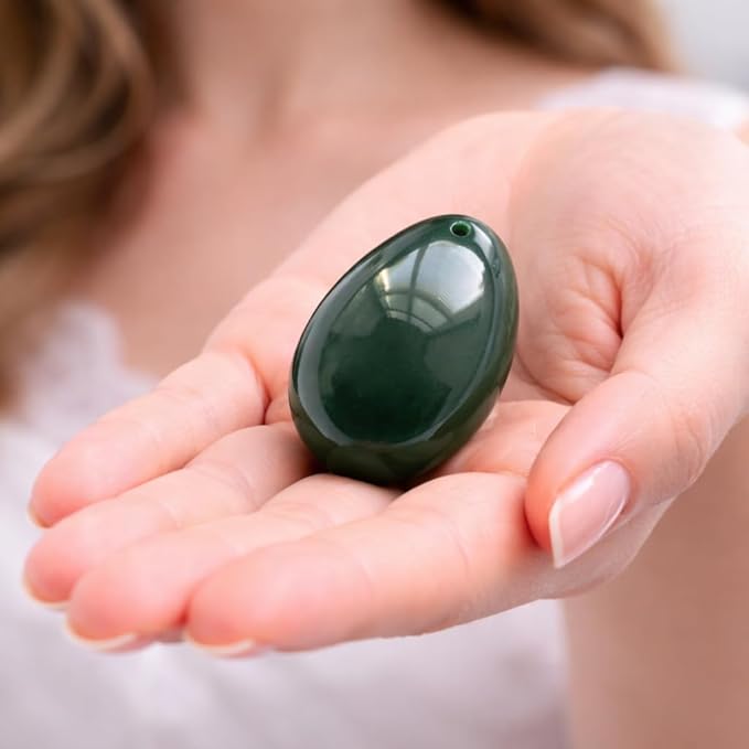 Polar Jade Nephrite Jade Stone Egg – “Stone of Heaven” Genuine Natural Jade, Smooth Hand-Polished Finish, Dense & Durable Wellness and Meditation Stone (Medium, Drilled)